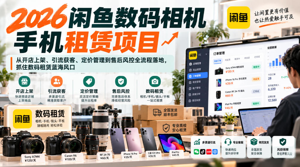 2026闲鱼数码相机手机租赁项目,从开店上架、引流获客、定价管理到售后风控全流程落地,抓住数码租赁蓝海风口-副业网
