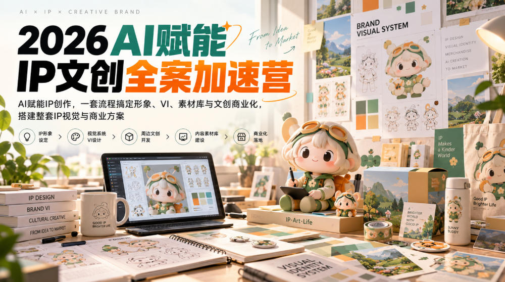 2026AI赋能ip文创全案加速营,AI赋能IP创作,一套流程搞定形象、VI、素材库与文创商业化,搭建整套IP视觉与商业方案-副业网