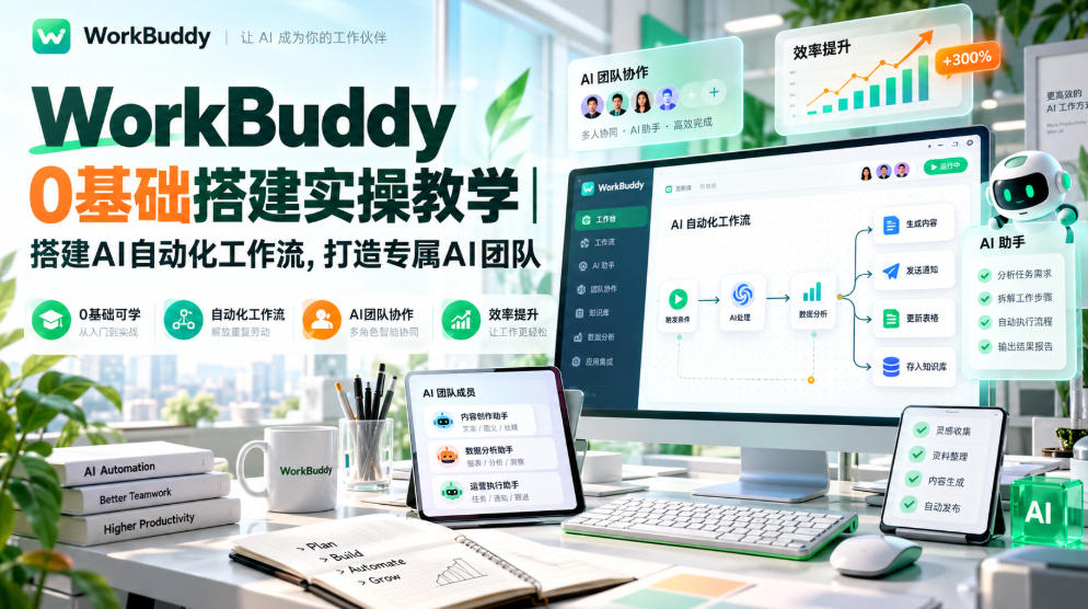 WorkBuddy 0基础搭建实操教学｜搭建AI自动化工作流，打造专属AI团队-副业网