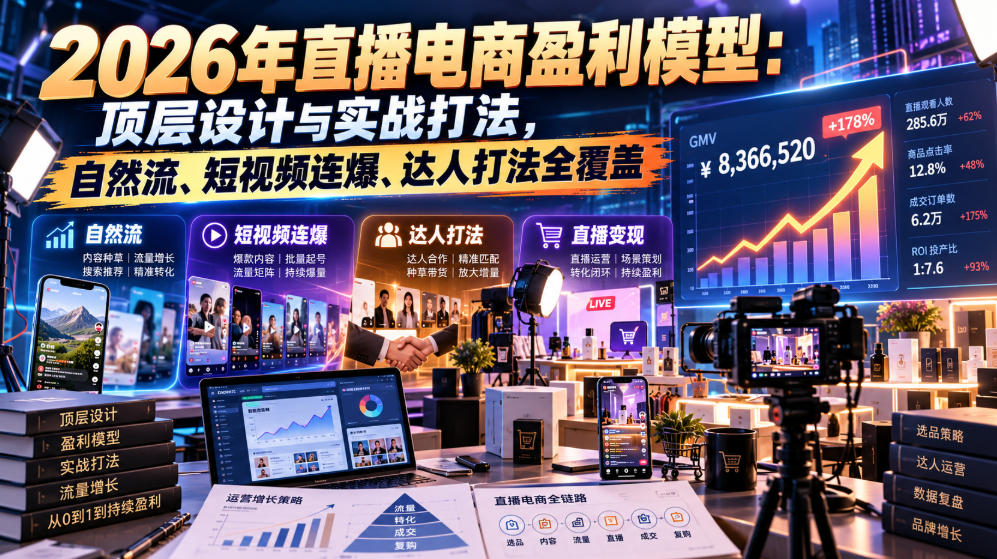 2026年直播电商盈利模型：顶层设计与实战打法，自然流、短视频连爆、达人打法全覆盖-副业网
