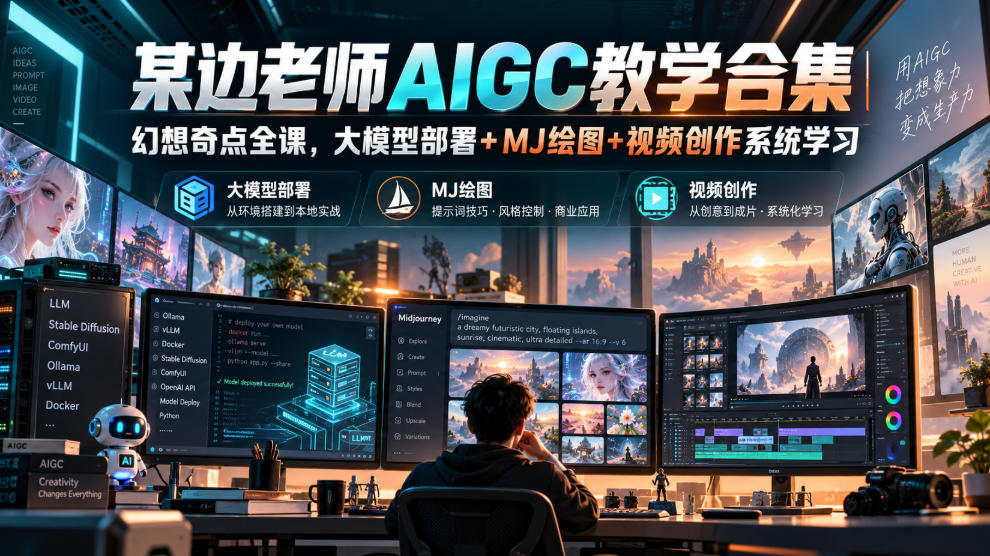 某边老师AIGC教学合集｜幻想奇点全课，大模型部署+MJ绘图+视频创作系统学习-副业网