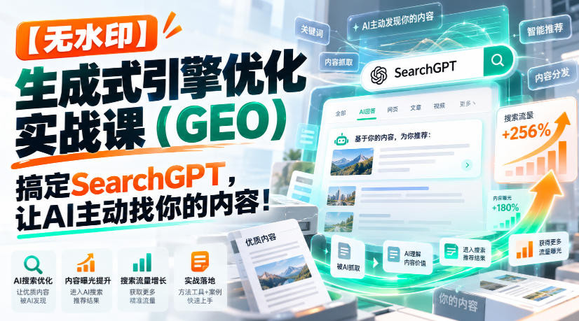 【无水印】生成式引擎优化(GEO)实战课：搞定SearchGPT，让AI主动找你的内容！【原创双语字幕】-副业网