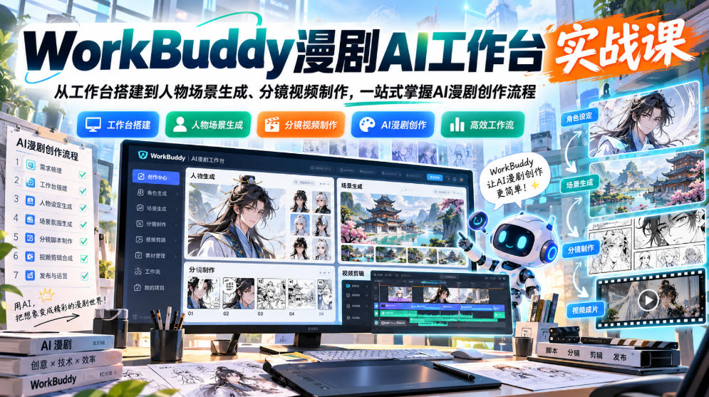 WorkBuddy漫剧AI工作台实战课：从工作台搭建到人物场景生成、分镜视频制作，一站式掌握AI漫剧创作流程-副业网