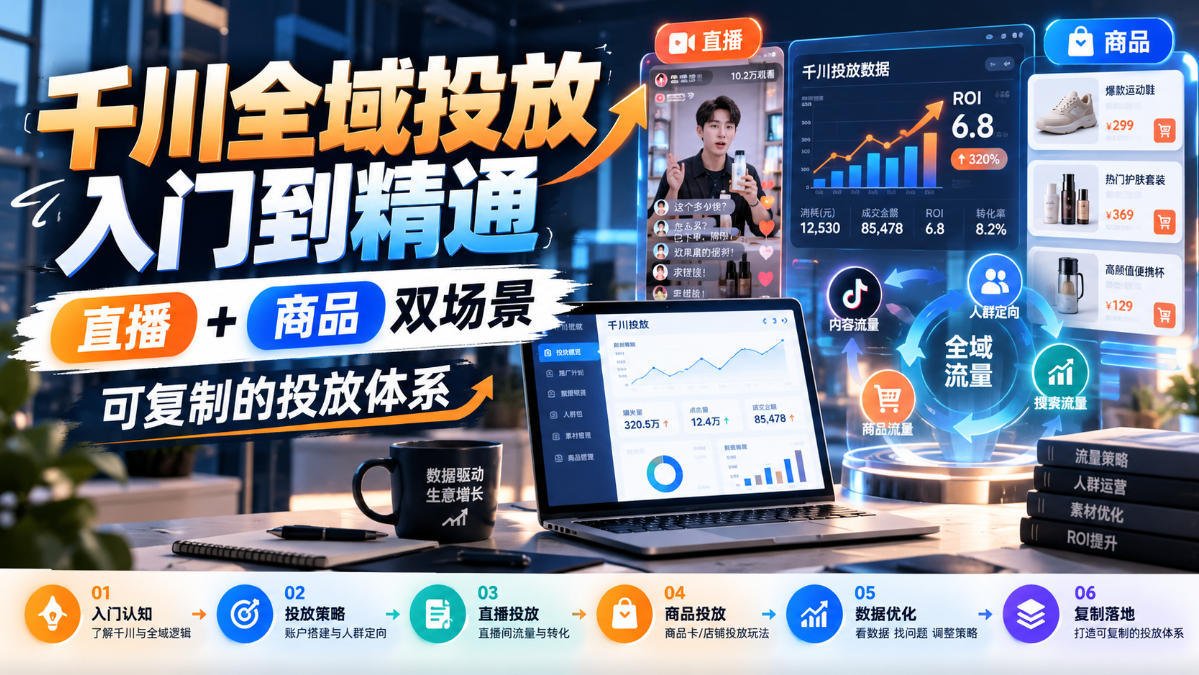 千川全域投放入门到精通，直播+商品双场景，可复制的投放体系(更新1026)-副业网