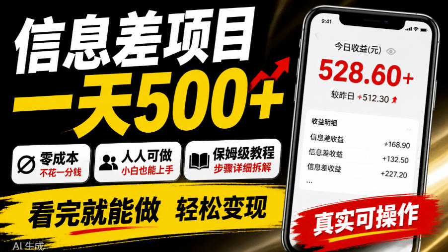 信息差项目一天500+，零成本，人人可做，保姆级教程，看完就能做【揭秘】-副业网