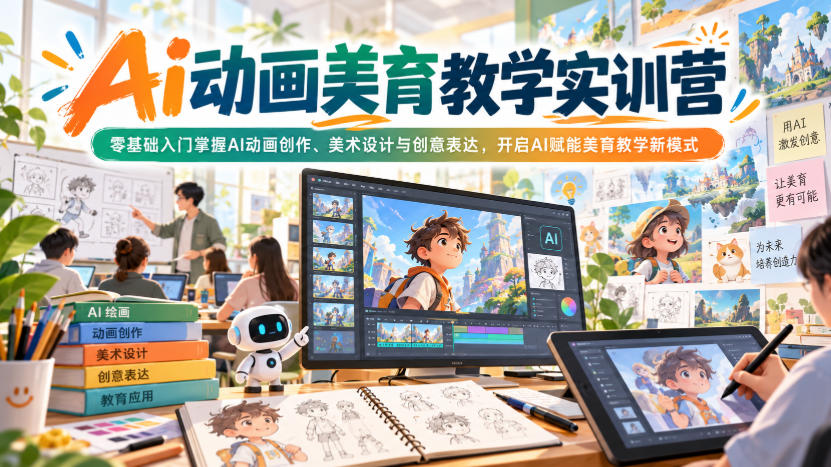 Ai动画美育教学实训营，零基础入门掌握AI动画创作、美术设计与创意表达，开启AI赋能美育教学新模式-副业网