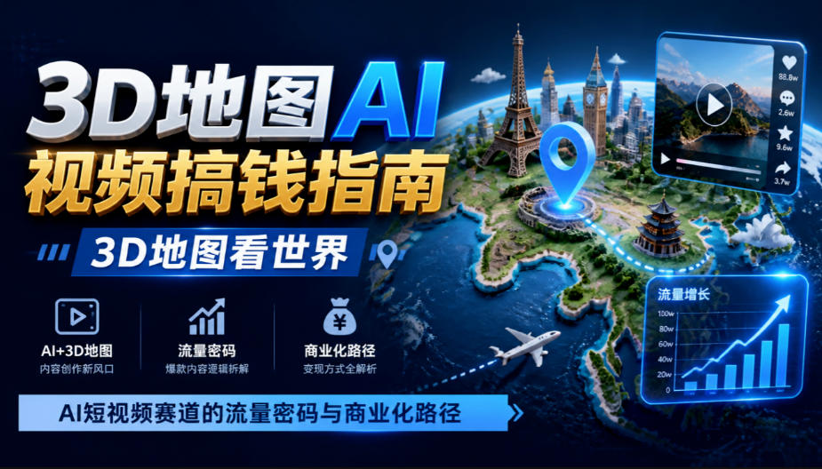 3D地图AI视频搞钱指南，3D地图看世界，AI短视频赛道的流量密码与商业化路径【文档】-副业网