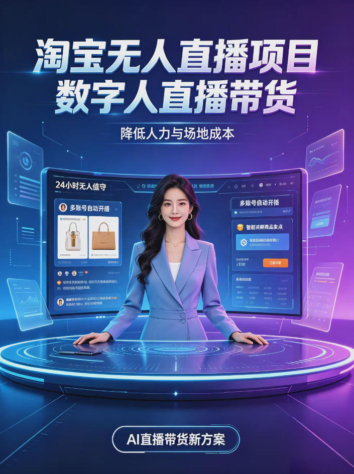 淘宝AI无人直播带货，24小时自动开播低门槛副业，无需真人长时间出镜，持续引流出单【揭秘】-副业网