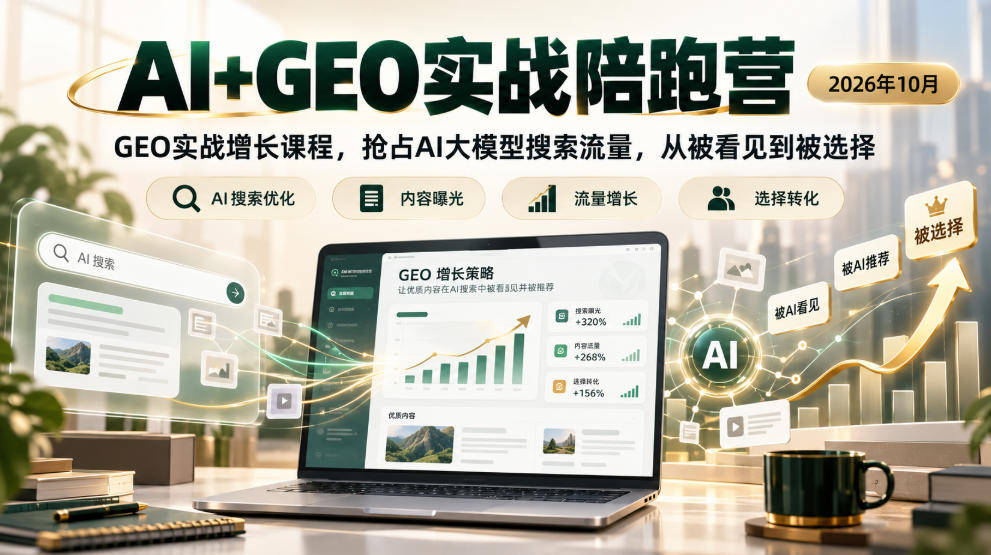 AI+GEO实战陪跑营2026年10月，GEO实战增长课程，抢占AI大模型搜索流量，从被看见到被选择-副业网