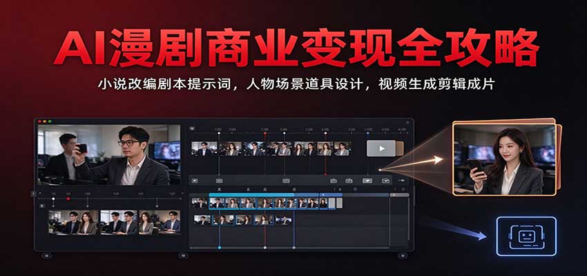 AI漫剧商业变现全攻略：小说改编剧本提示词，人物场景道具设计，视频生成剪辑成片-副业网