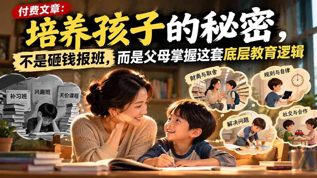 付费文章：培养孩子的秘密，不是砸钱报班，而是父母掌握这套底层教育逻辑-副业网