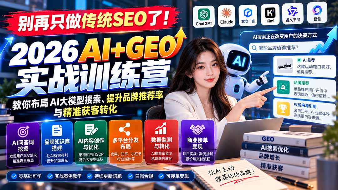图片[2]-别再只做传统SEO了！《2026AI+GEO实战训练营》教你布局AI大模型搜索、提升品牌推荐率与精准获客转化-副业网