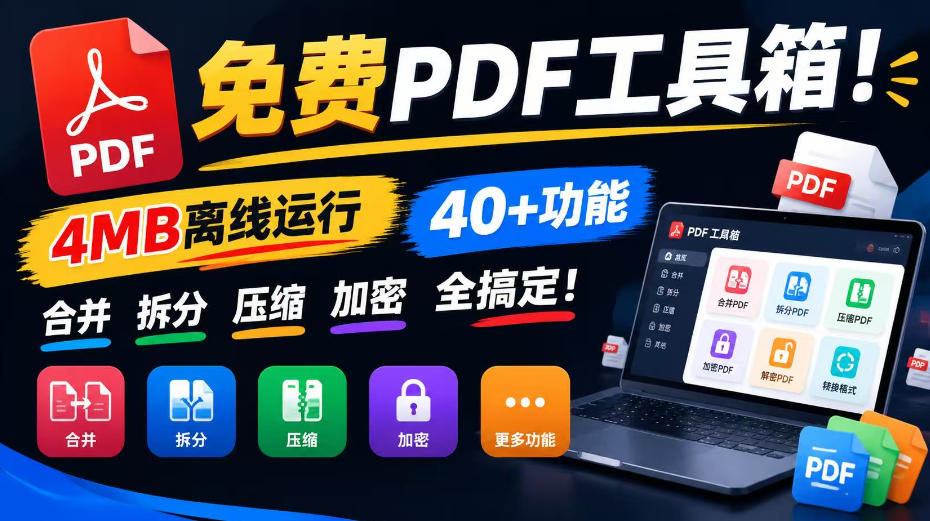 免费PDF工具箱！4MB离线运行，40+功能，合并拆分压缩加密全搞定！-副业网