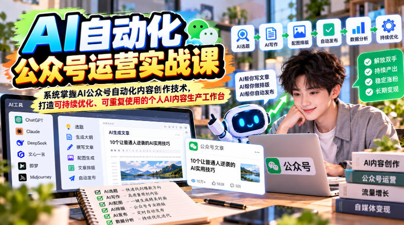 AI自动化公众号运营实战课，系统掌握AI公众号自动化内容创作技术，打造可持续优化、可重复使用的个人AI内容生产工作台-副业网