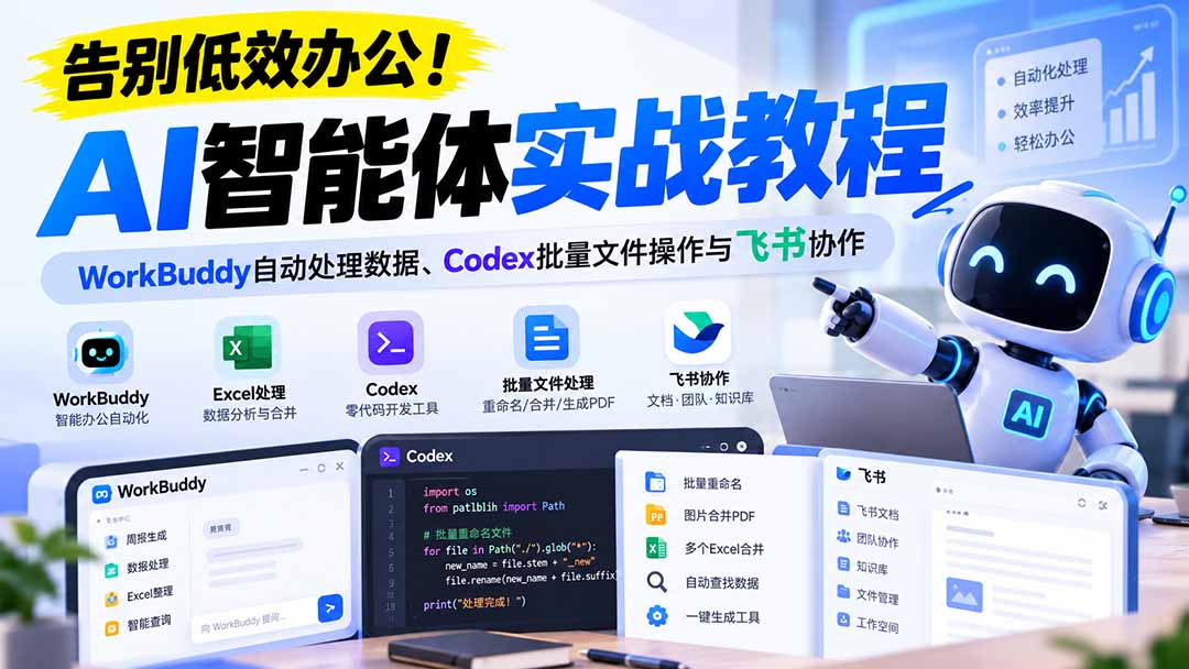 图片[2]-【无水印】告别低效办公！《AI智能体实战教程》WorkBuddy自动处理数据、Codex批量文件操作与飞书协作-副业网