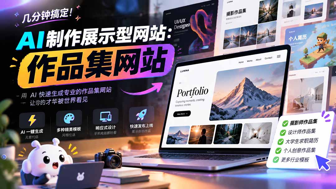 几分钟搞定，AI制作展示型网站制作：作品集网站，用AI快速生成专业的作品集网站，接单变现！-副业网