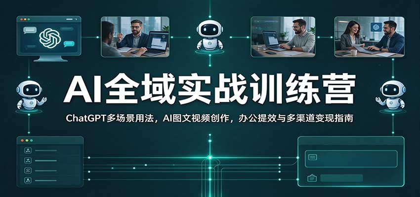 AI全域实战训练营:ChatGPT多场景用法,AI图文视频创作,办公提效与多渠道变现指南-副业网