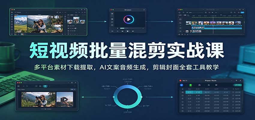 短视频批量混剪实战课：多平台素材下载提取，AI文案音频生成，剪辑封面全套工具教学-副业网