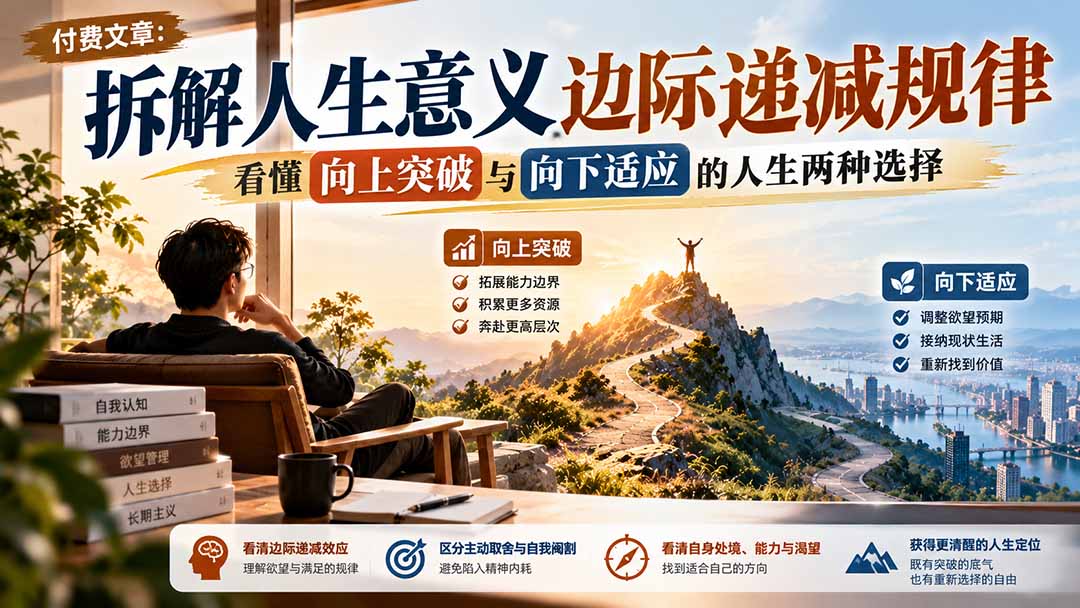 付费文章：拆解人生意义边际递减规律，看懂向上突破与向下适应的人生两种选择-副业网