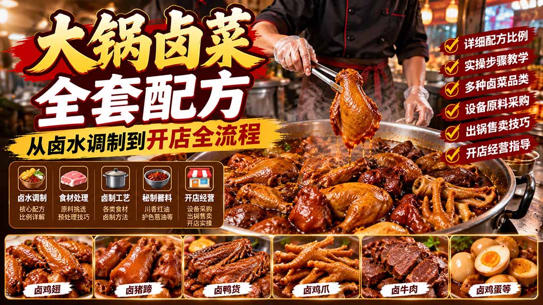 大锅卤菜全套配方，从卤水调制到开店全流程，感觉学会了去摆摊也不错-副业网