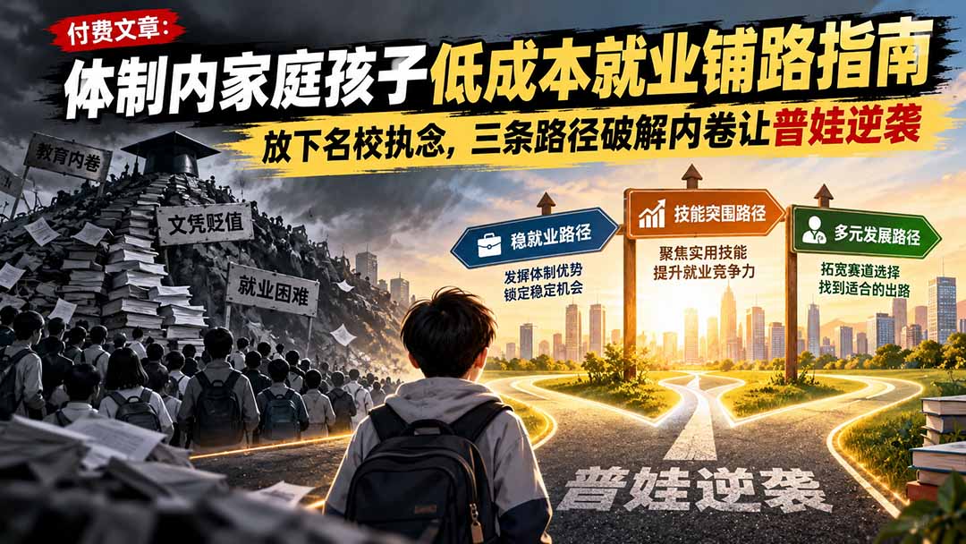 付费文章：体制内家庭孩子低成本就业铺路指南，放下名校执念，三条路径破解内卷让普娃逆袭-副业网