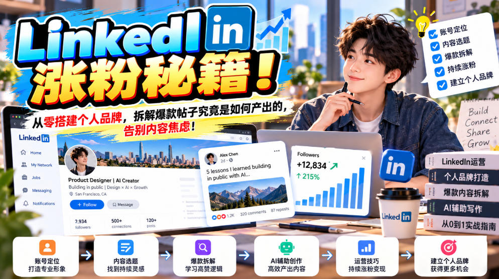 LinkedIn涨粉秘籍！从零搭建个人品牌，拆解爆款帖子究竟是如何产出的，告别内容焦虑！【原创双语字幕】-副业网