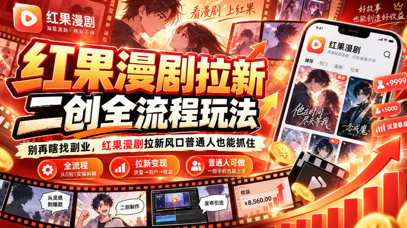 红果漫剧拉新之二创全流程玩法，别再瞎找副业，红果漫剧拉新风口普通人也能抓住-副业网