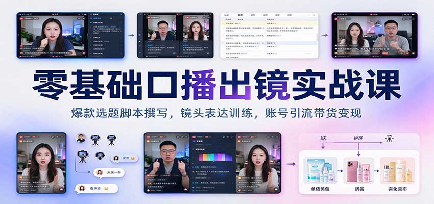 零基础口播出镜实战课：爆款选题脚本撰写，镜头表达训练，账号引流带货变现-副业网