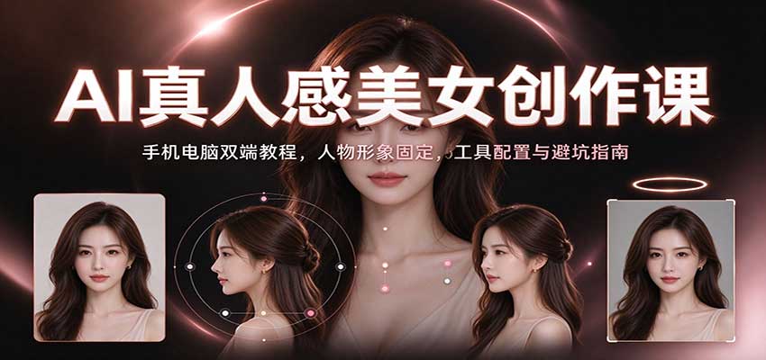 AI真人感美女创作课：手机电脑双端教程，人物形象固定，工具配置与避坑指南-副业网