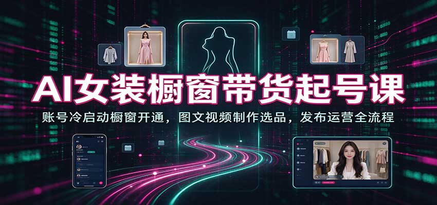 AI女装橱窗带货起号课：账号冷启动橱窗开通，图文视频制作选品，发布运营全流程-副业网