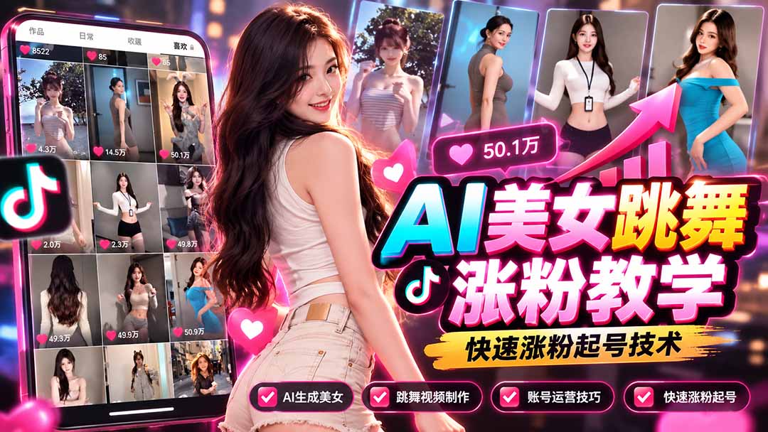 AI美女跳舞涨粉教学,AI生成美女,跳舞视频制作,账号运营与快速起号涨粉-副业网