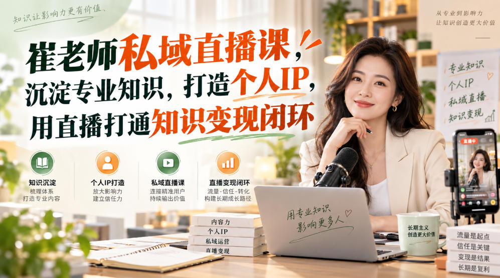 崔老师私域直播课，沉淀专业知识，打造个人IP，用直播打通知识变现闭环-副业网