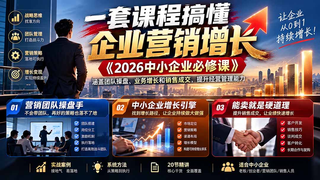 一套课程搞懂企业营销增长《2026中小企业必修课》涵盖团队操盘、业务增长和销售成交，提升经营管理能力-副业网