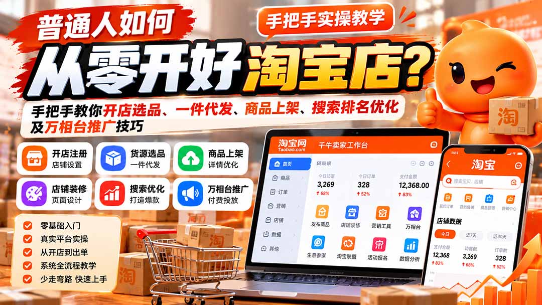 图片[2]-普通人如何从零开好淘宝店？手把手教你开店选品、一件代发、商品上架、搜索排名优化及万相台推广技巧-副业网