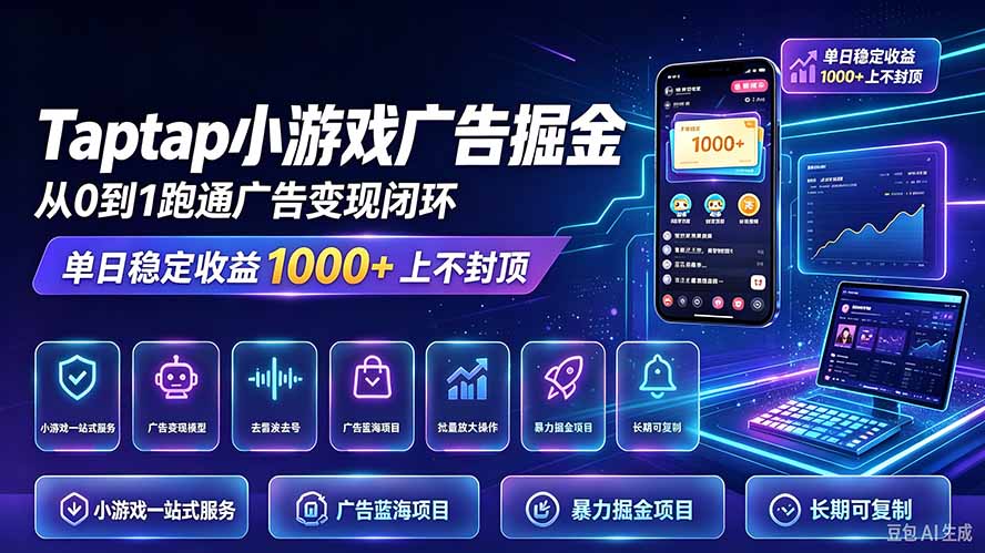 TapTap小游戏广告掘金日赚收益1000+上不封顶-副业网