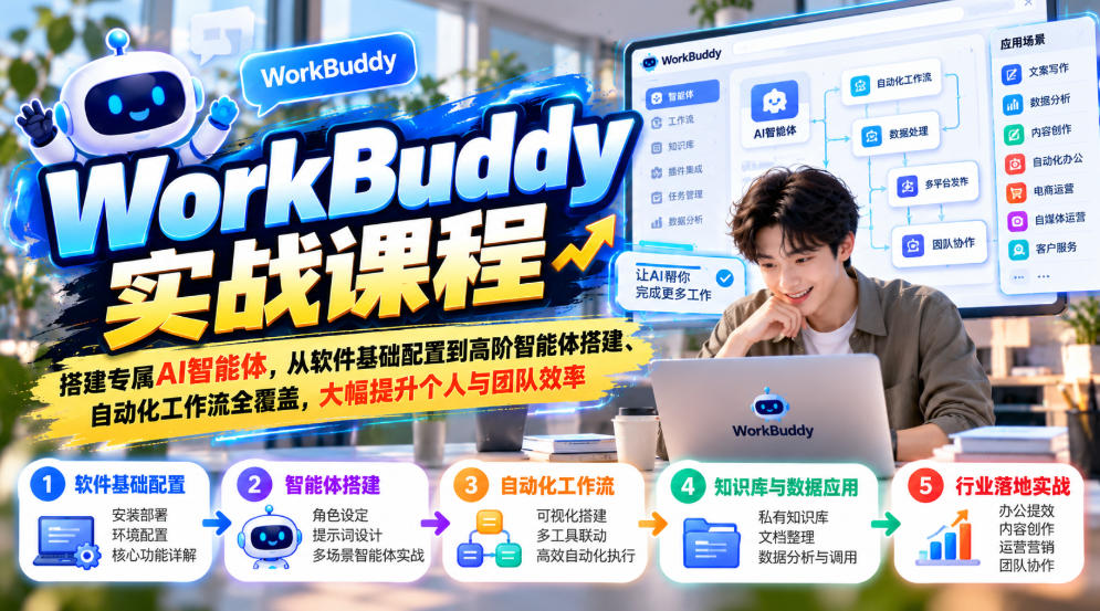 WorkBuddy实战课程，搭建专属AI智能体，从软件基础配置到高阶智能体搭建、自动化工作流全覆盖，大幅提升个人与团队效率-副业网
