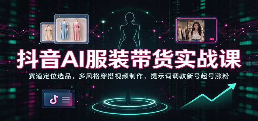 抖音AI服装带货实战课：赛道定位选品，多风格穿搭视频制作，提示词调教新号起号涨粉-副业网
