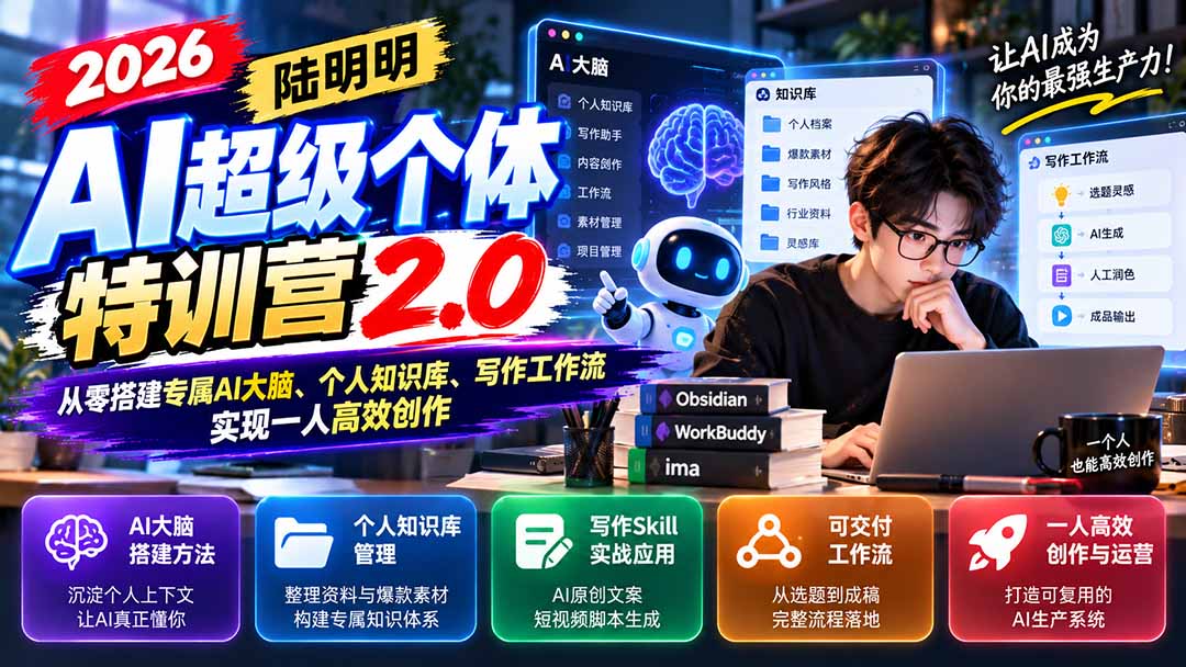 2026AI超级个体特训营2.0：从零搭建专属AI大脑、个人知识库、写作工作流，实现一人高效创作-副业网