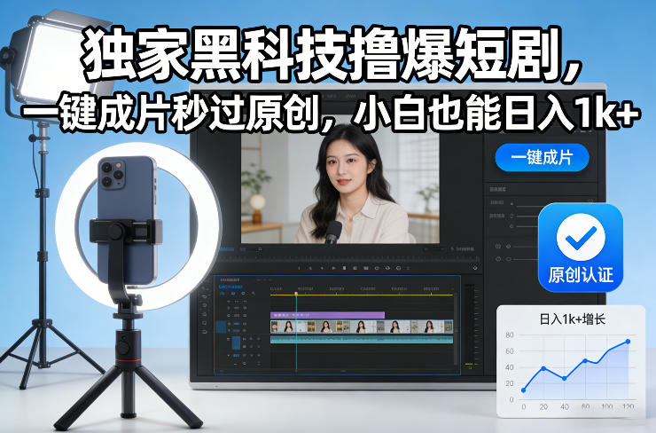 独家黑科技撸爆短剧，一键成片秒过原创，小白也能日入1k+【揭秘】-副业网