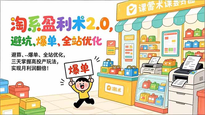淘系盈利术2.0，避坑、爆单、全站优化，三天掌握高投产玩法，实现月利润翻倍！-副业网