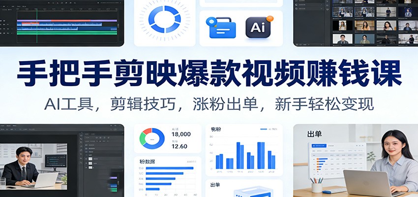 手把手剪映爆款视频赚钱课：AI工具，剪辑技巧，涨粉出单，新手轻松变现-副业网